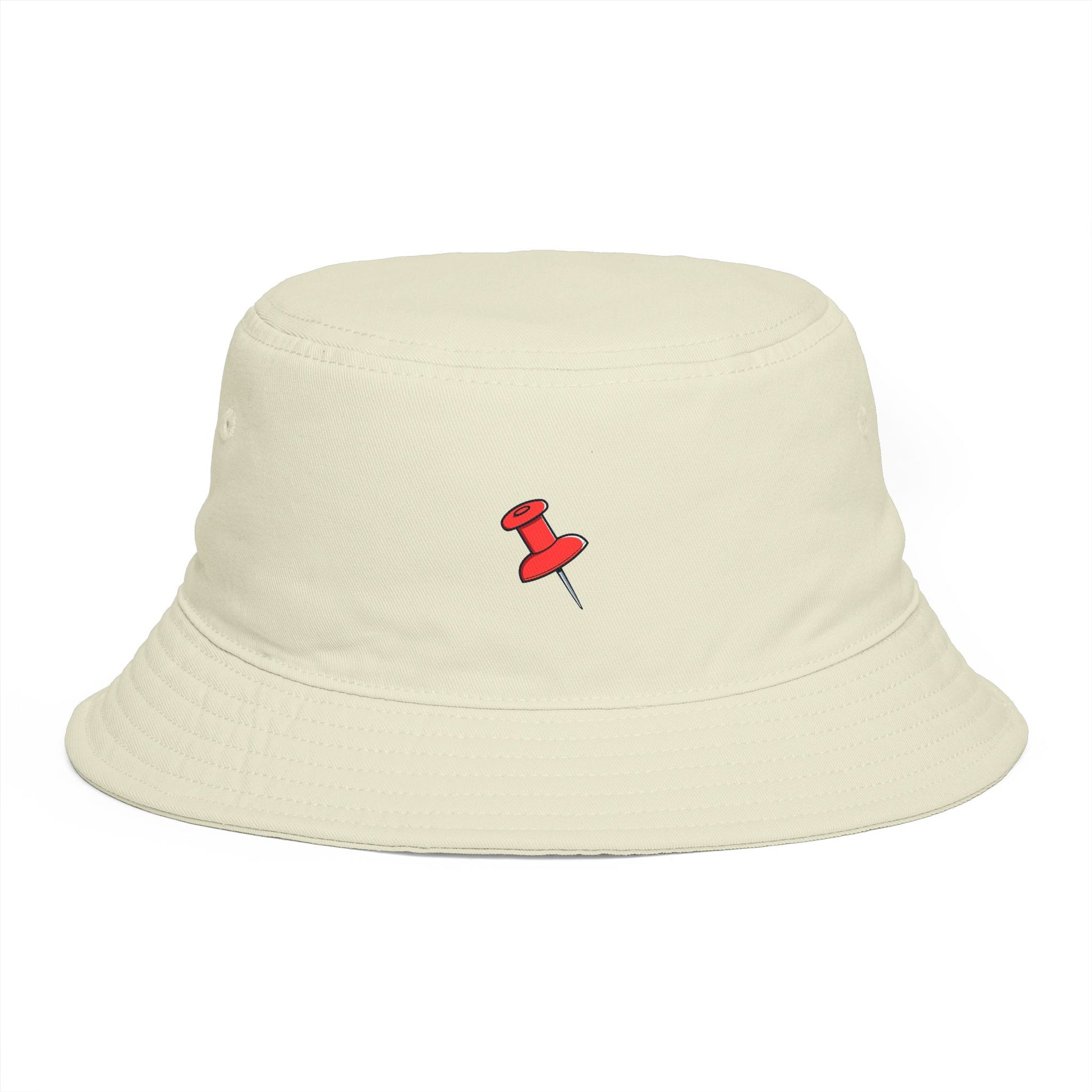 Red Pushpin Embroidered Bucket Hat - Minimal Casual Sun Hat Hats Printify