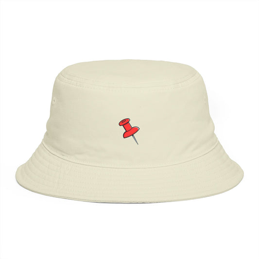 Red Pushpin Embroidered Bucket Hat - Minimal Casual Sun Hat Hats Printify