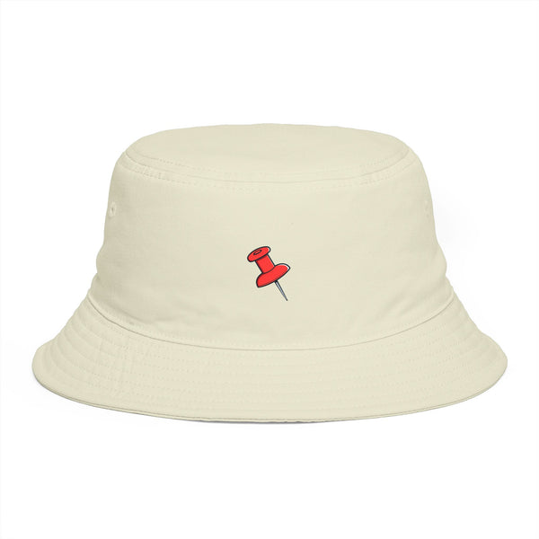 Red Pushpin Embroidered Bucket Hat - Minimal Casual Sun Hat Hats Printify