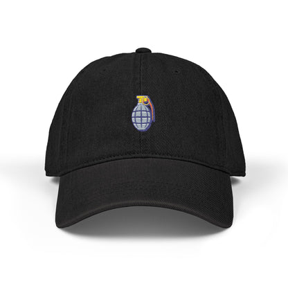 Embroidered Grenade Cap – Military-Inspired Black Denim Hat Hats Printify One size Black