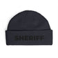 Cuff Beanie - 'SHRIFF' Embroidered Knit Hat (Festive Green-Gold Lettering) Hats Printify One size Navy
