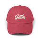 Texas Distressed Baseball Cap — Vintage Script Embroidered Hat Hats Printify Dashing Red One size