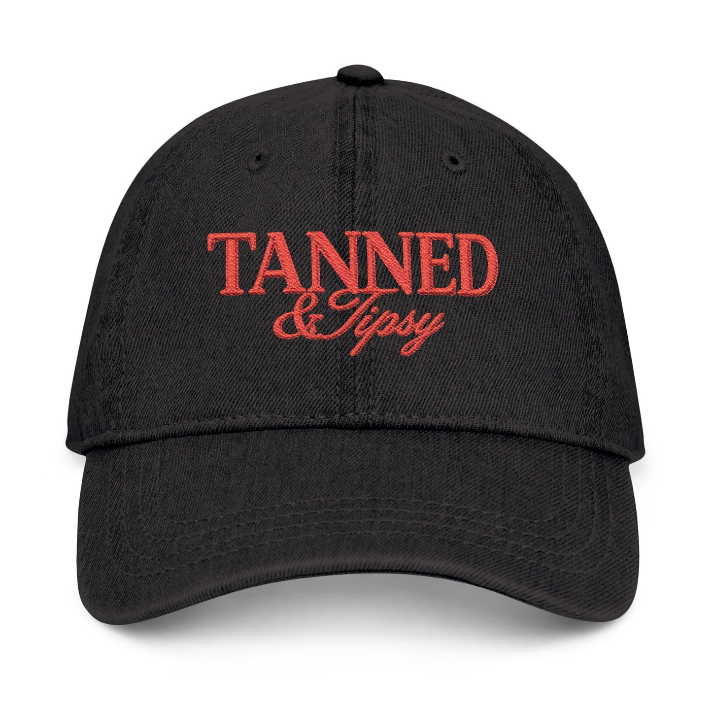 Tanned & Tipsy Embroidered Hat — Casual Denim Cap for Beach Days & Vacations
