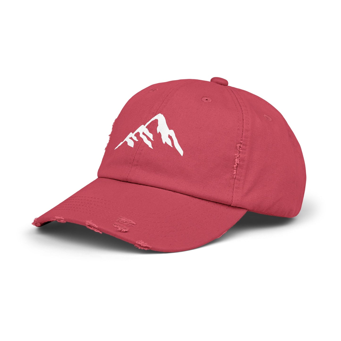 Distressed Mountain Hat — Minimal White Peak Embroidered Cap