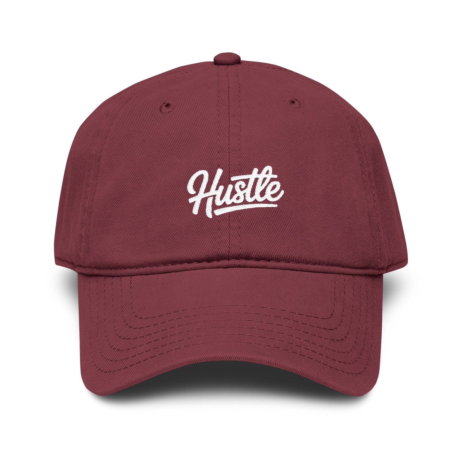 Hustle Washed Baseball Cap — Vintage Script Embroidered Hat Hats Printify One size Maroon