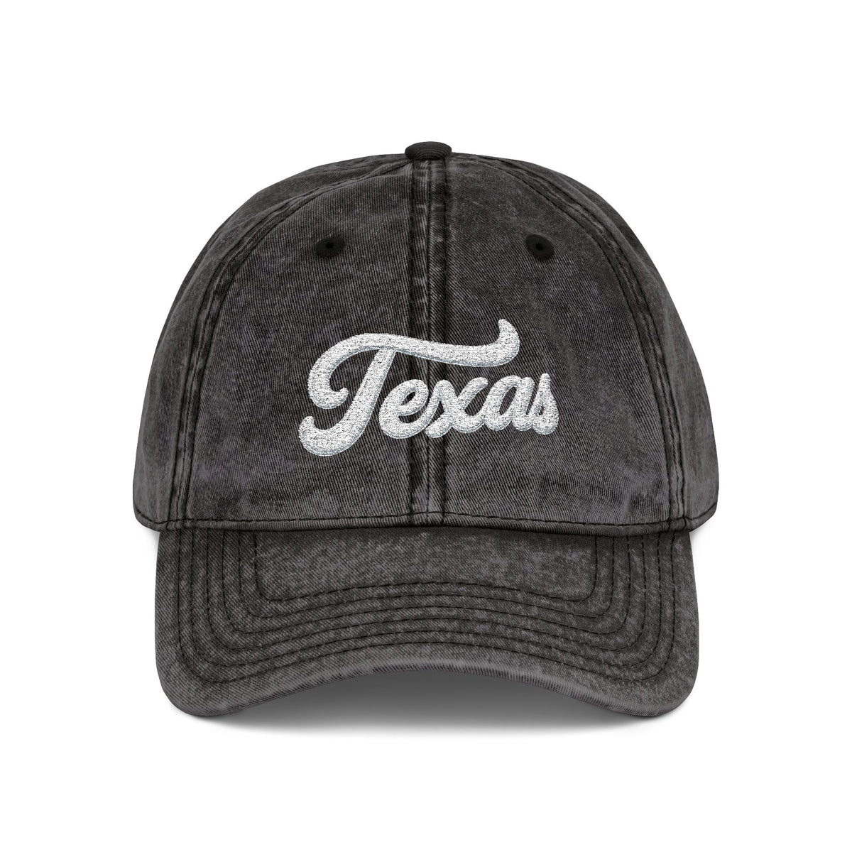Vintage Embroidered Texas Cap — Distressed Red Baseball Hat Hats Printify One size Black