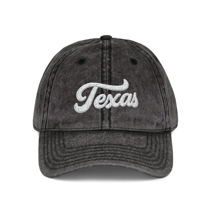 Vintage Embroidered Texas Cap — Distressed Red Baseball Hat Hats Printify One size Black