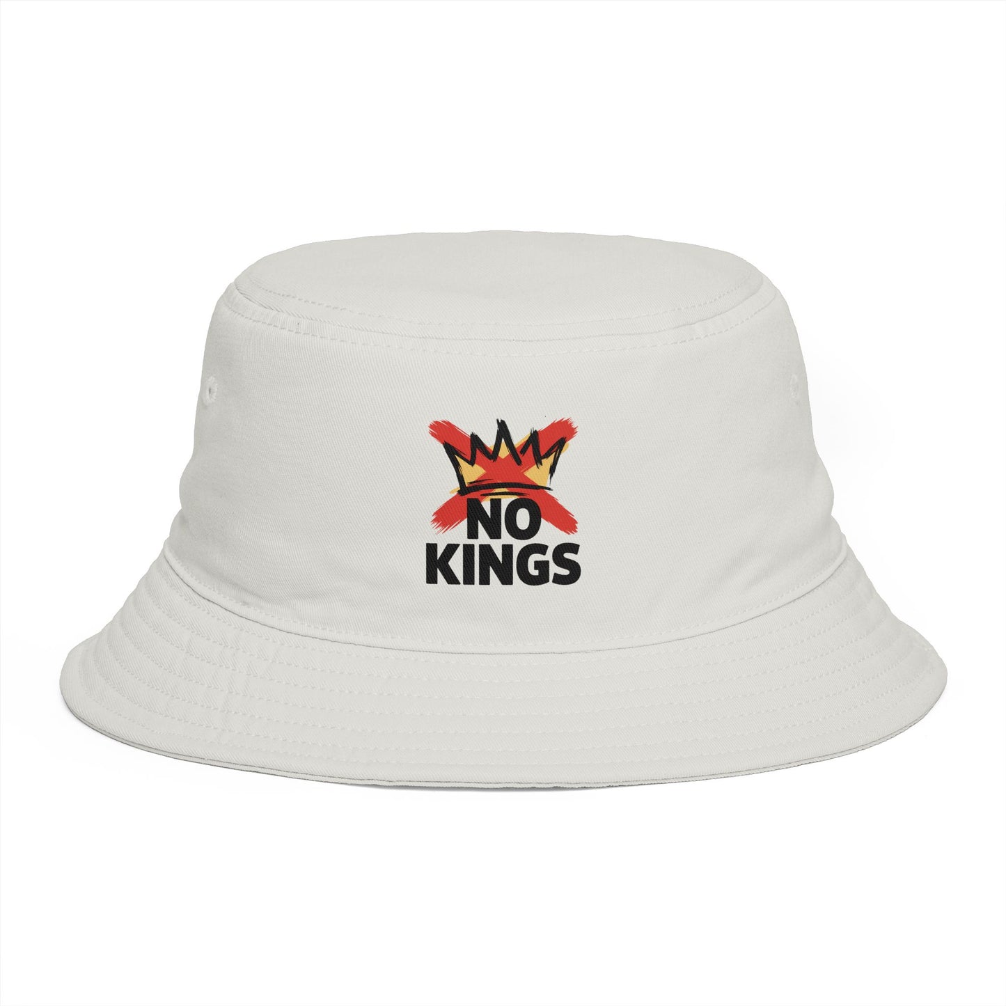 No Kings Bucket Hat — Rebellious Crown Graphic Cotton Bucket Hat Hats Printify One size Ecru