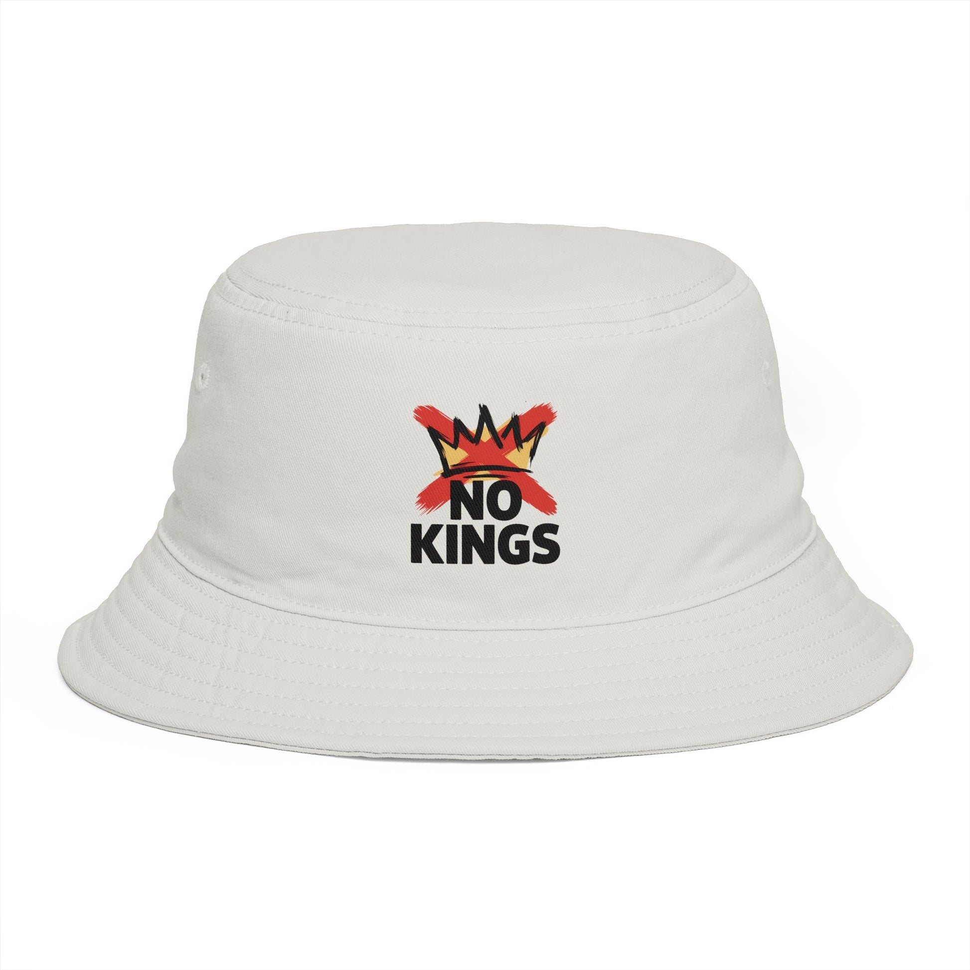 No Kings Bucket Hat — Rebellious Crown Graphic Cotton Bucket Hat Hats Printify One size Ecru