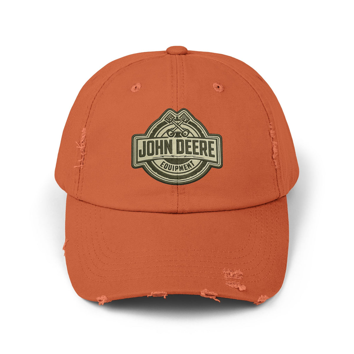 Distressed John Deere Logo Cap — Vintage Farm Equipment Baseball Hat Hats Printify Burnt Orange One size