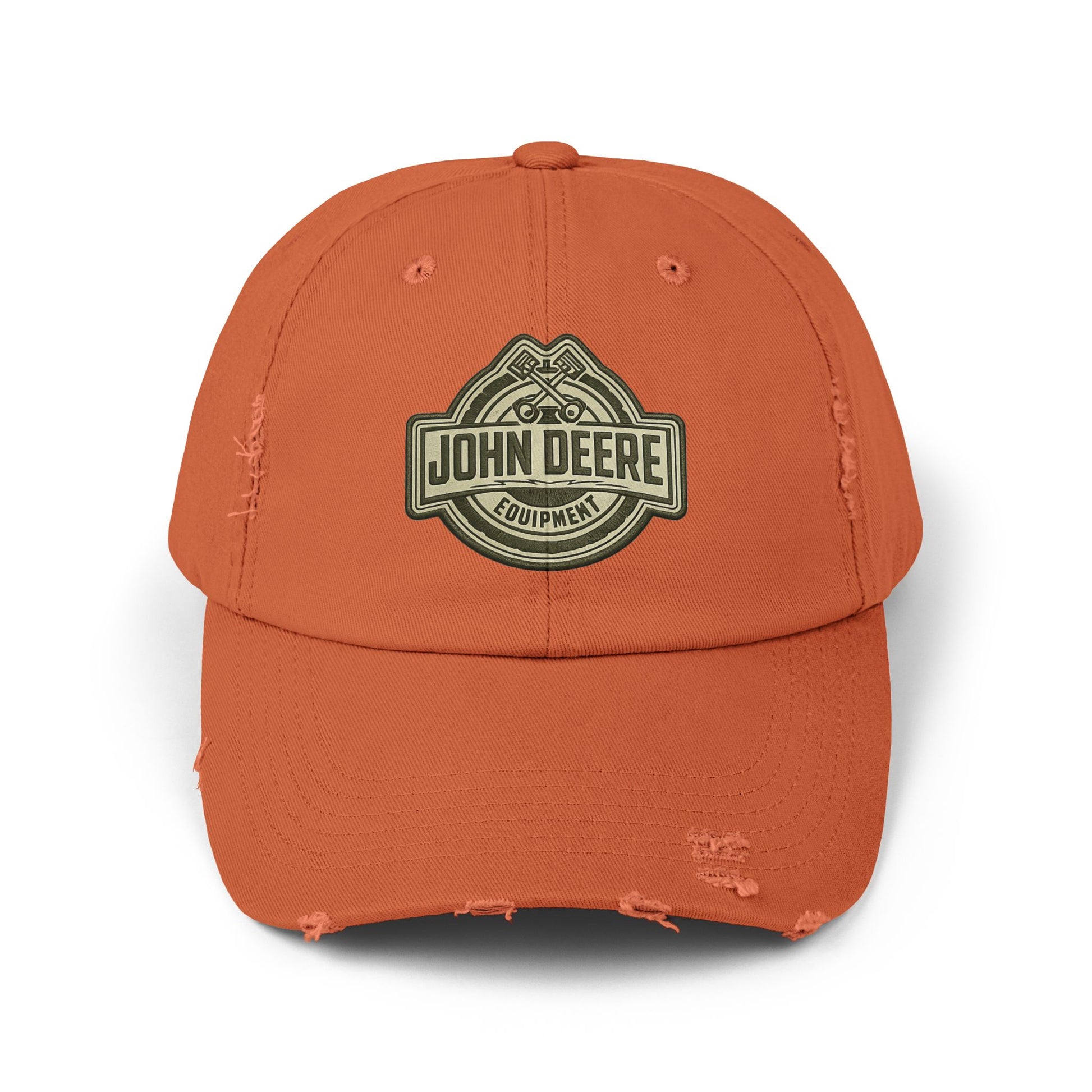 Distressed John Deere Logo Cap — Vintage Farm Equipment Baseball Hat Hats Printify Burnt Orange One size