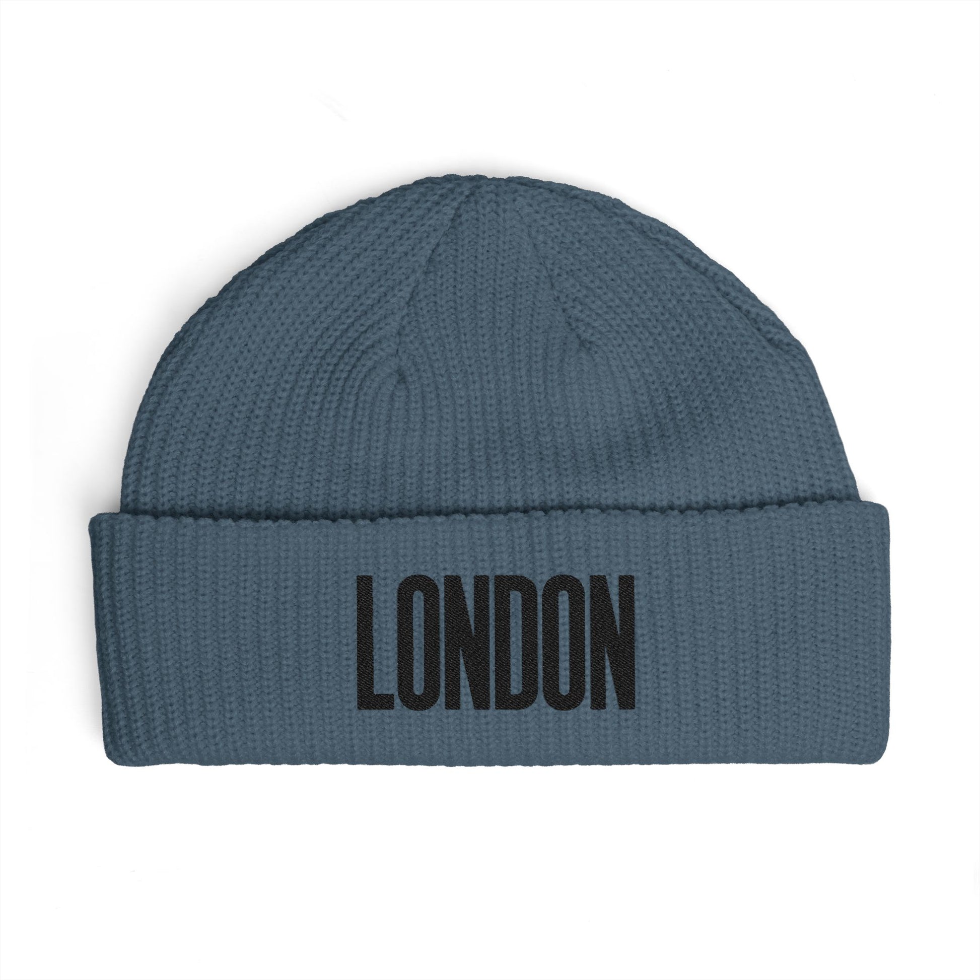 London Cuff Beanie – Embroidered City Knit Hat Hats Printify One size Petrol Blue