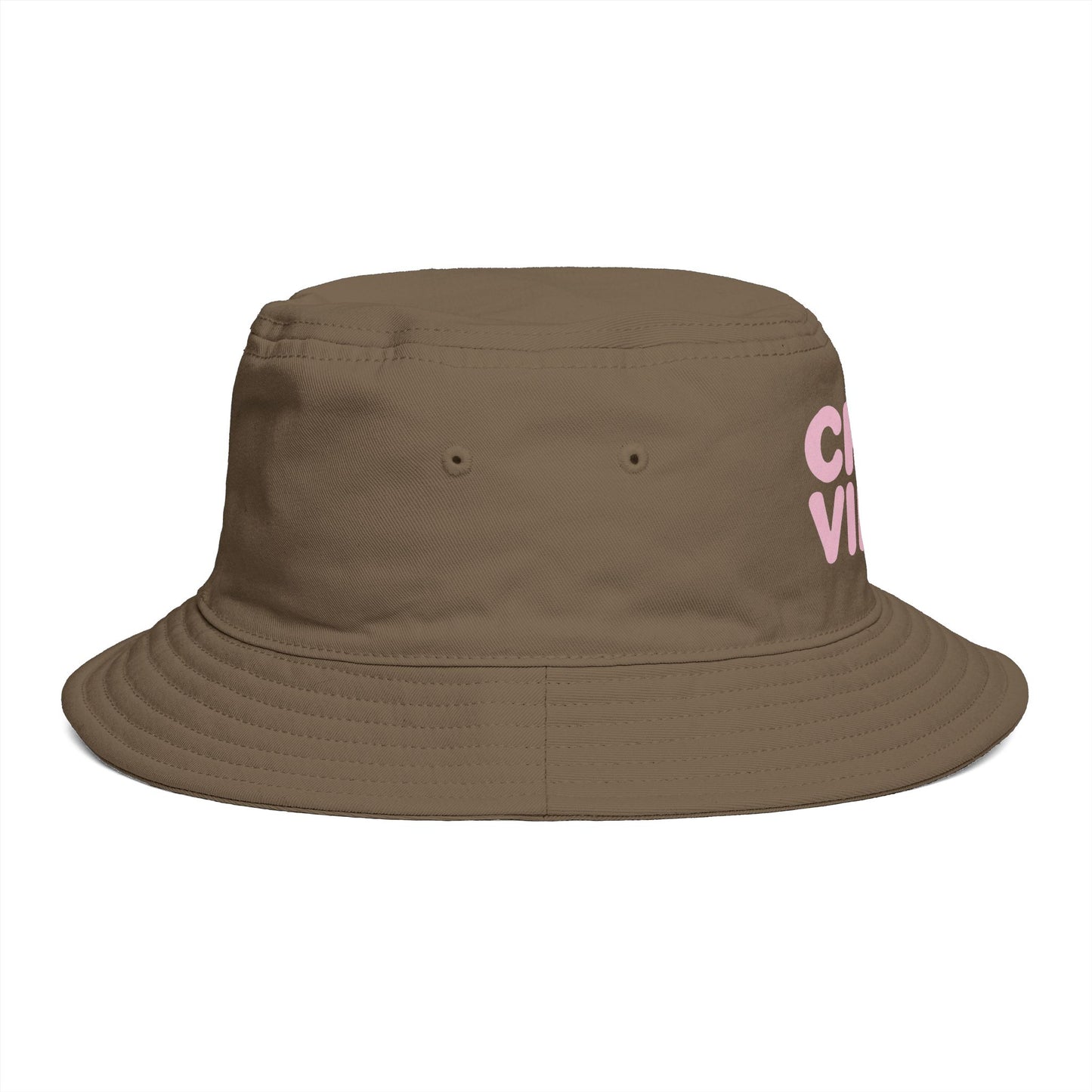 Chill Vibes Bucket Hat — Retro Pink Text Cotton Sun Hat