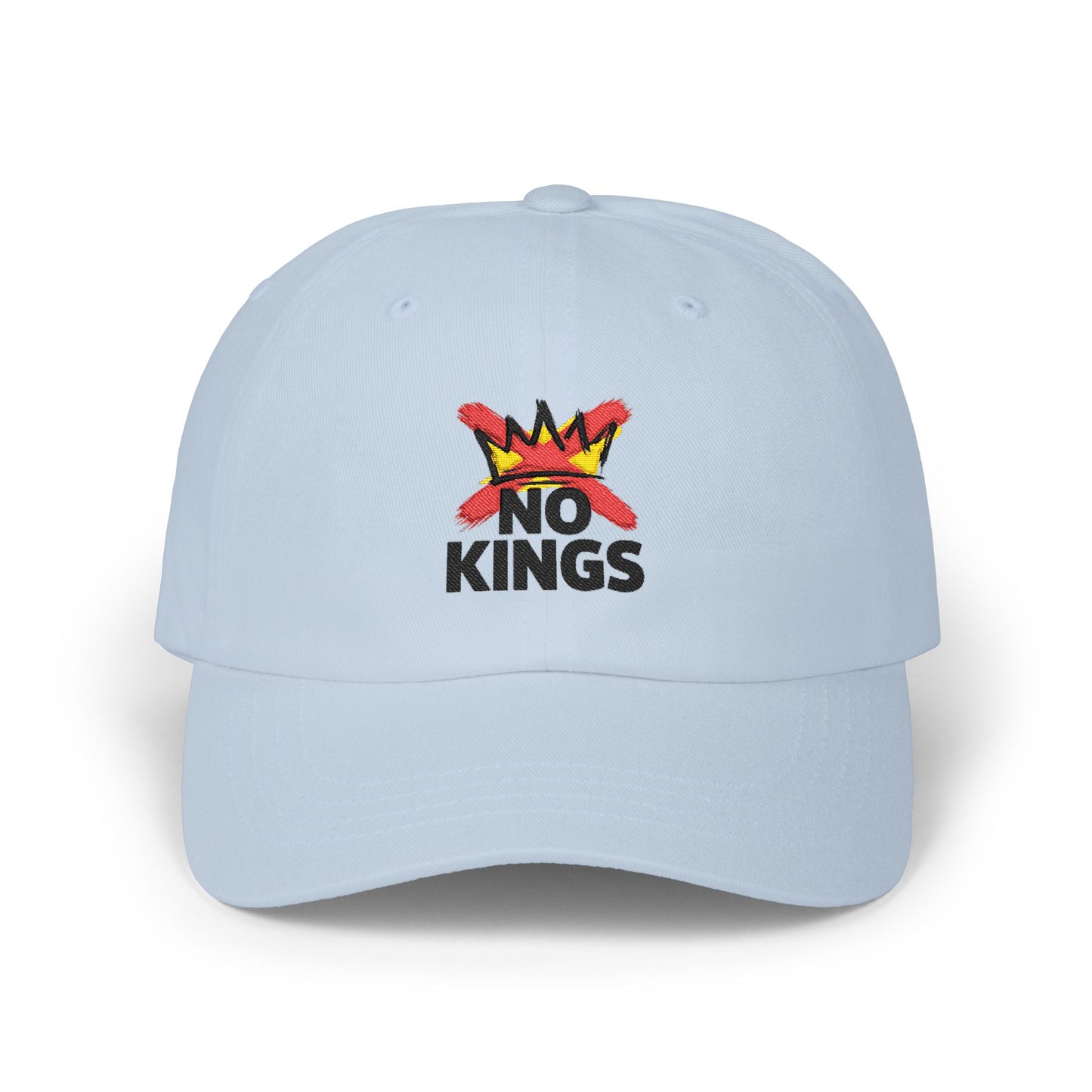 No Kings Embroidered Dad Cap — Casual White Baseball Hat Hats Printify Light Blue One size