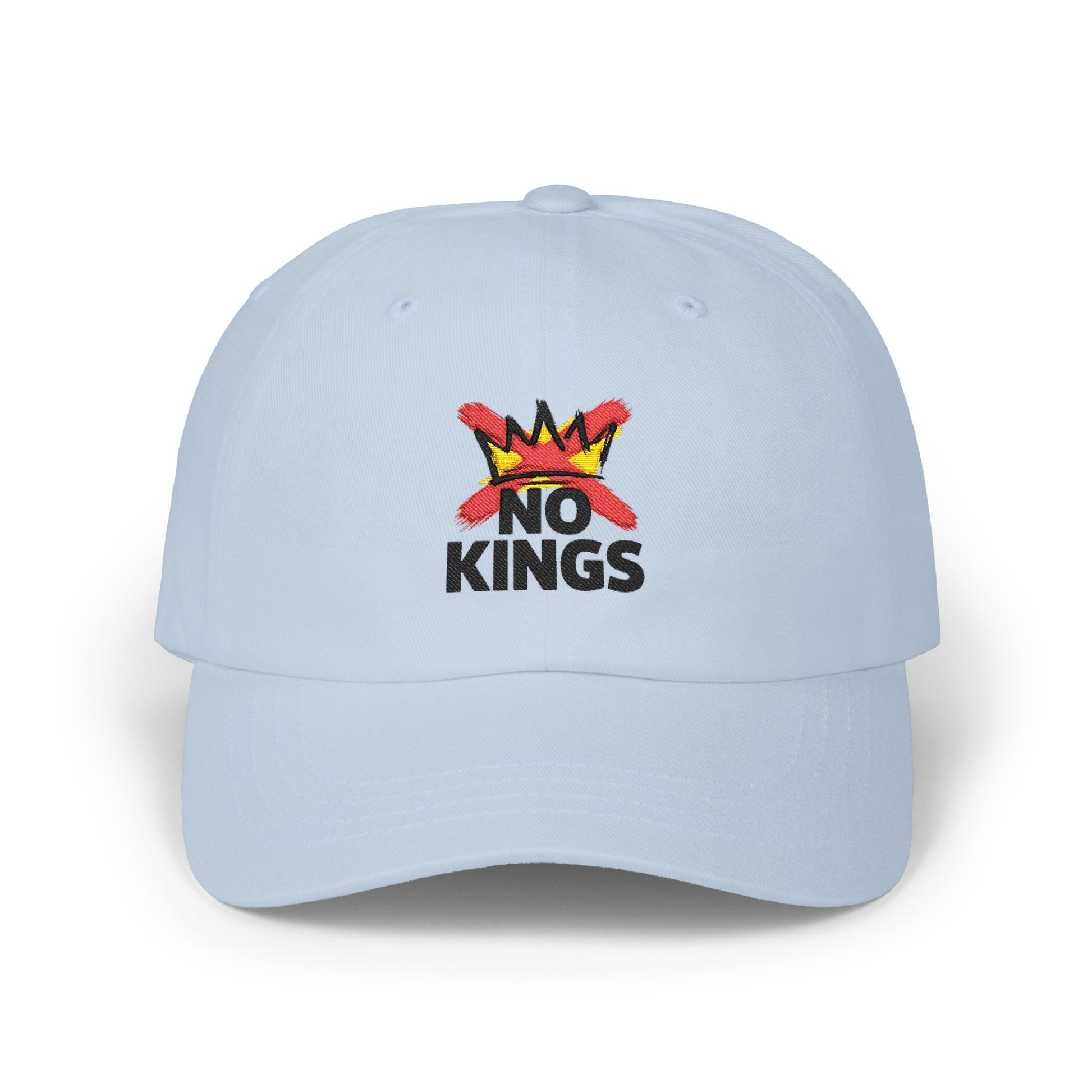 No Kings Embroidered Dad Cap — Casual White Baseball Hat Hats Printify Light Blue One size