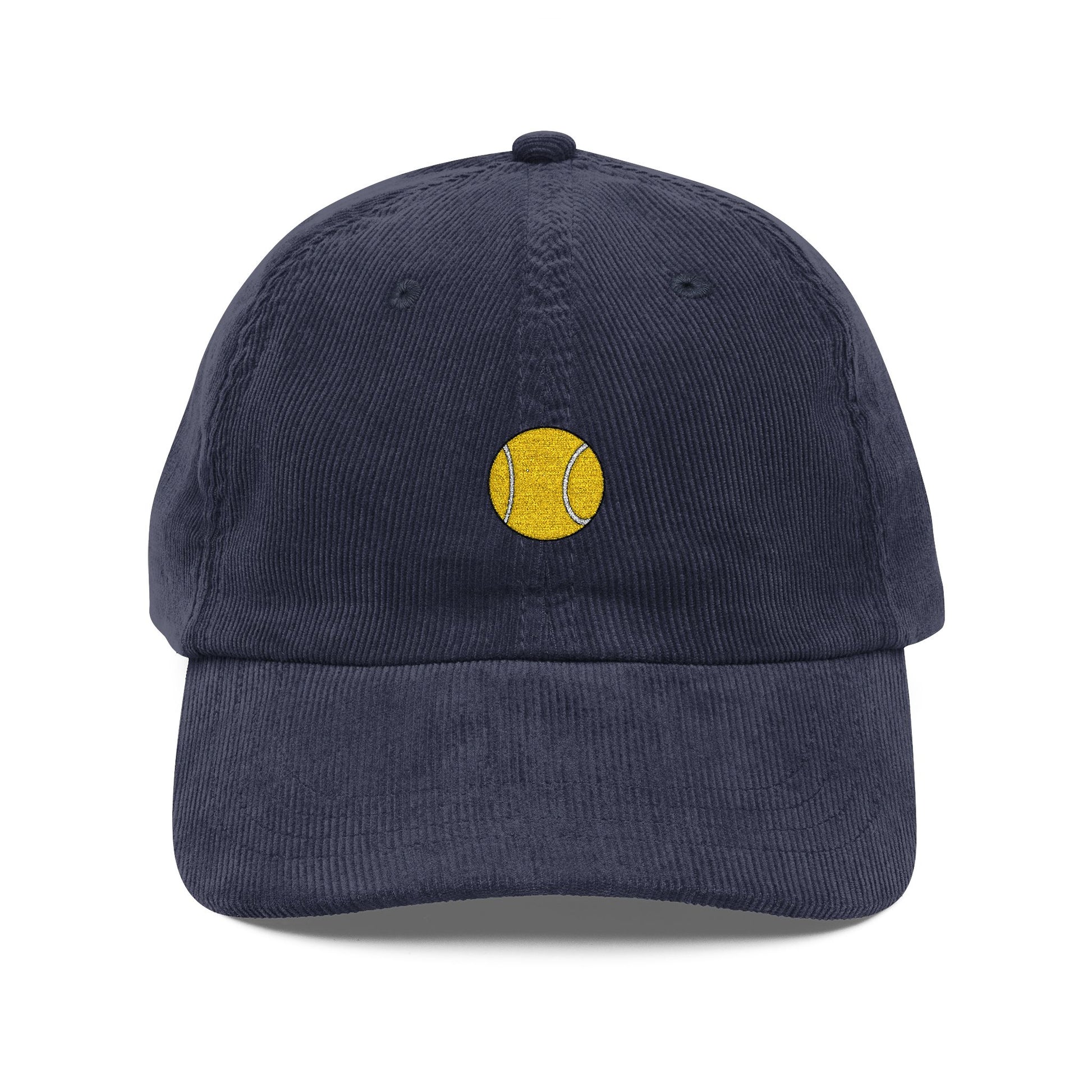 Embroidered Yellow Smiley Corduroy Cap Hats Printify Navy Blue One size
