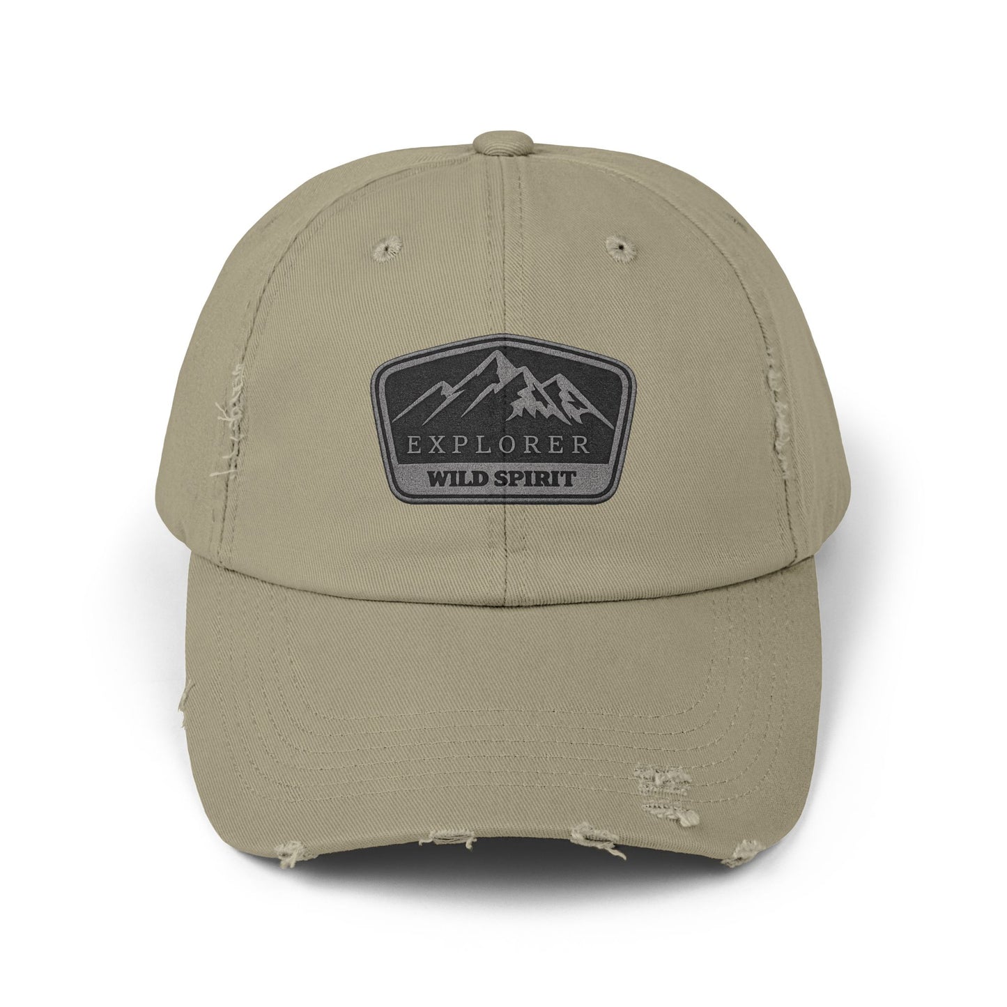Explorer Wild Spirit Distressed Cap — Mountain Outdoors Dad Hat Hats Printify Light Olive One size