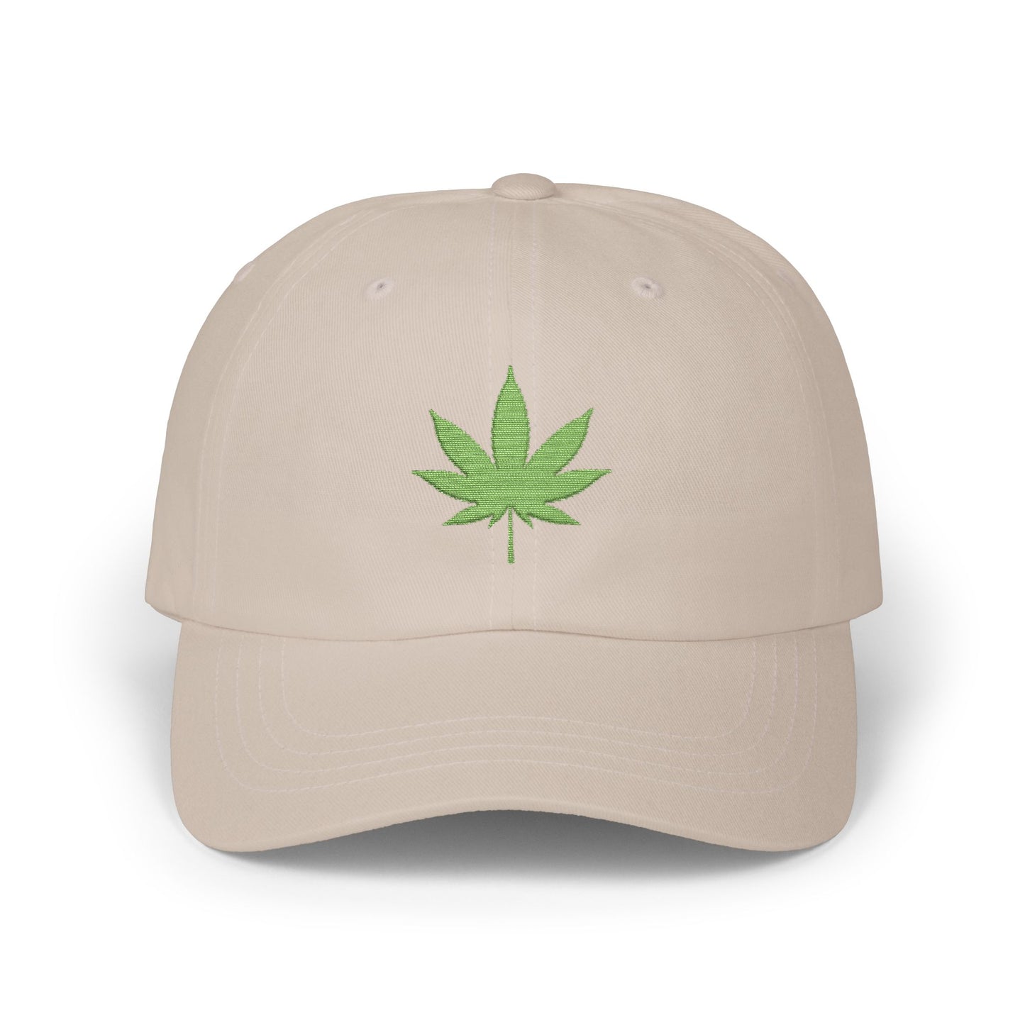 Classic Dad Cap – Embroidered Green Cannabis Leaf Baseball Hat Hats Printify Stone One size