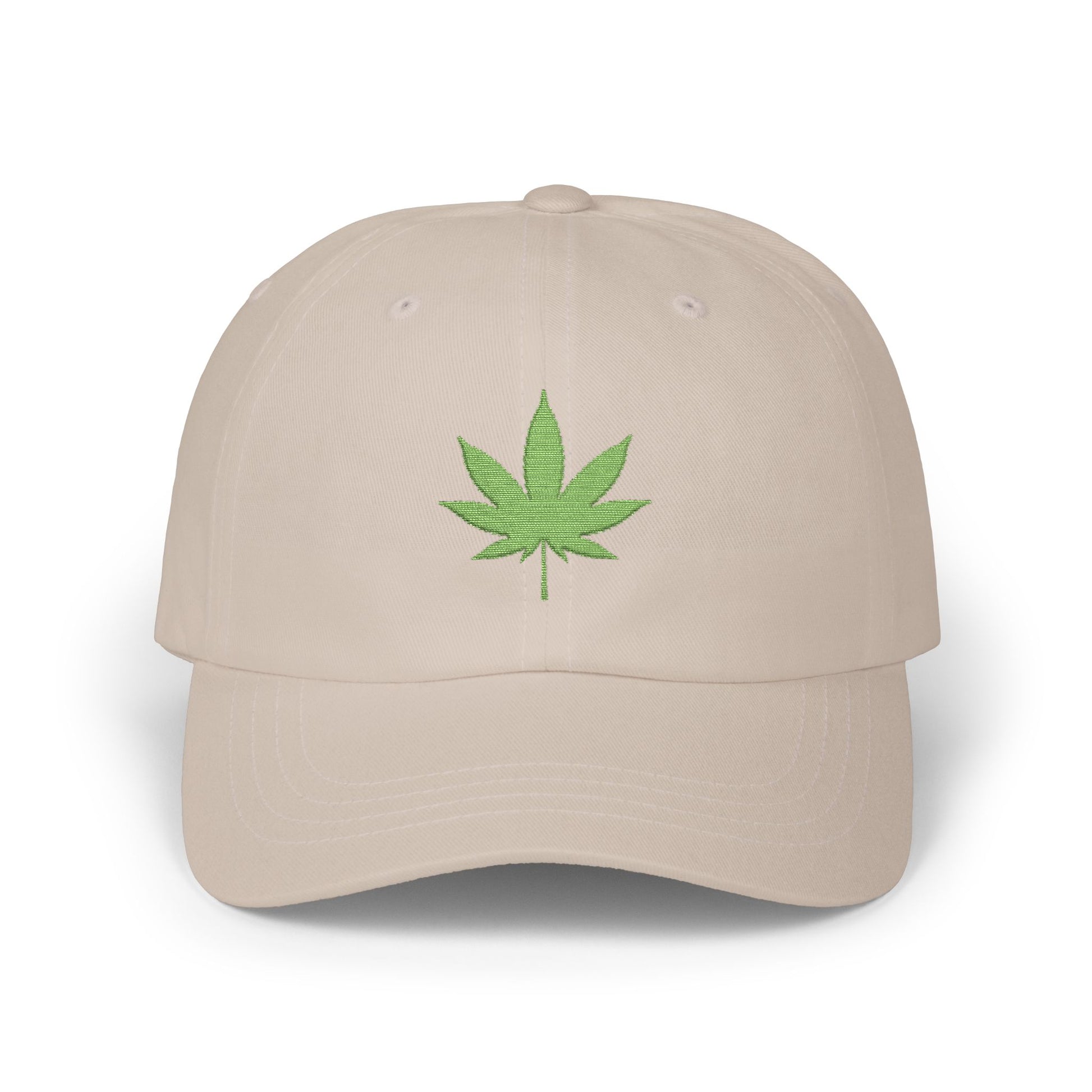 Classic Dad Cap – Embroidered Green Cannabis Leaf Baseball Hat Hats Printify Stone One size
