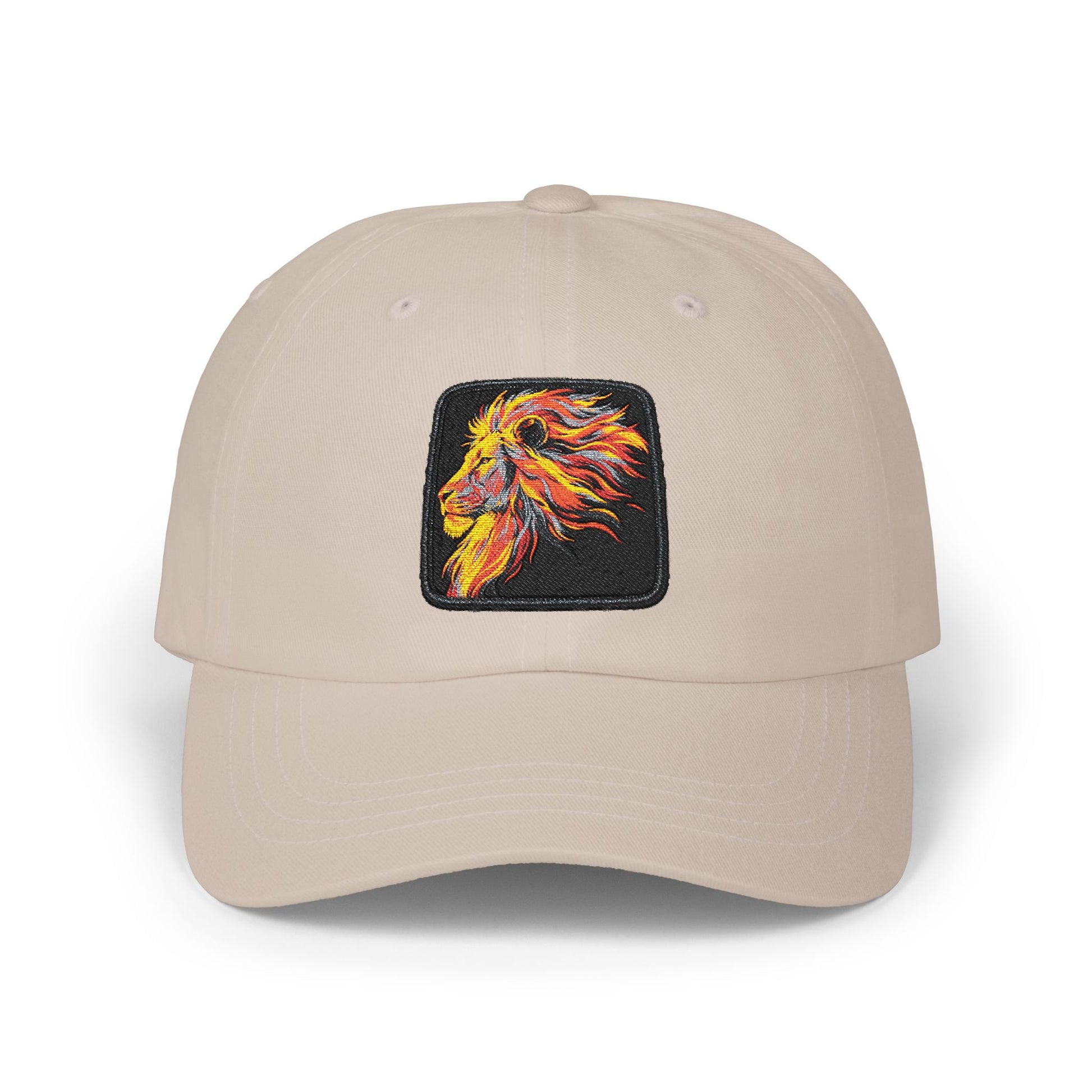 Dad Cap — Embroidered Fiery Lion Patch Baseball Hat Hats Printify One size Stone