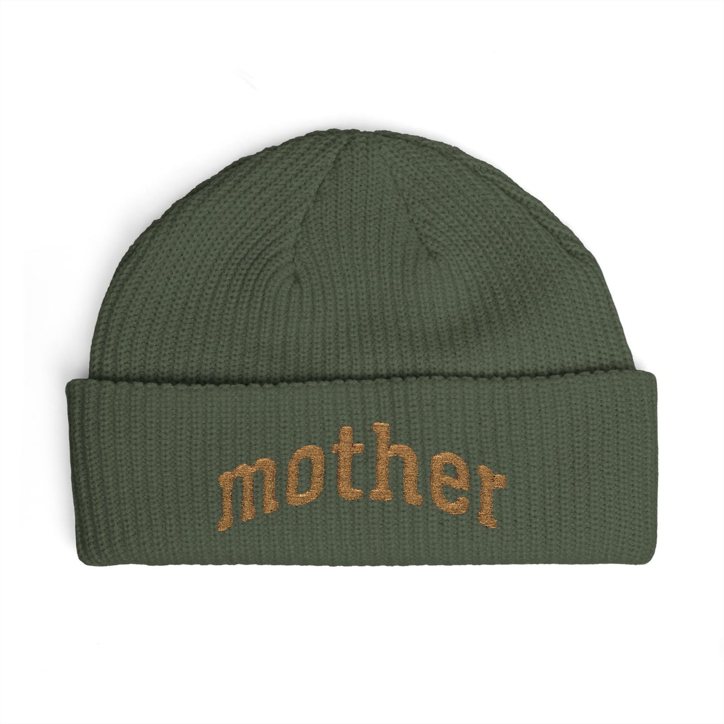 Mother Cuff Beanie — Gold Glitter Embroidered Knit Hat for Moms