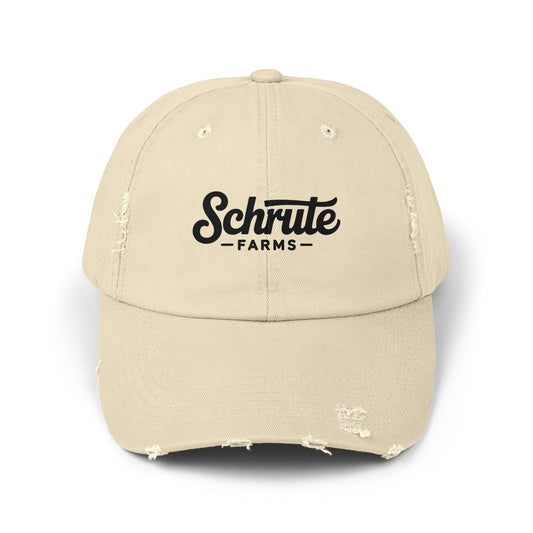 Schrute Farms Distressed Cap - Vintage Logo Baseball Hat Hats Printify Stone One size