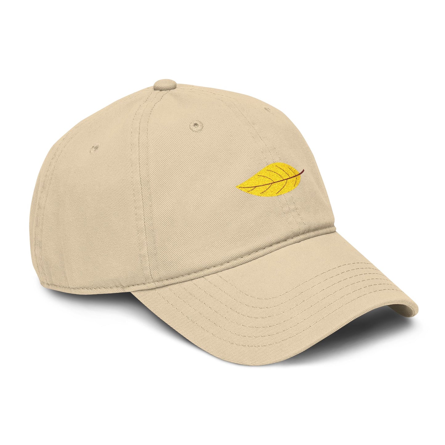 Washed Cotton Baseball Cap with Embroidered Yellow Leaf – Casual Fall Hat
