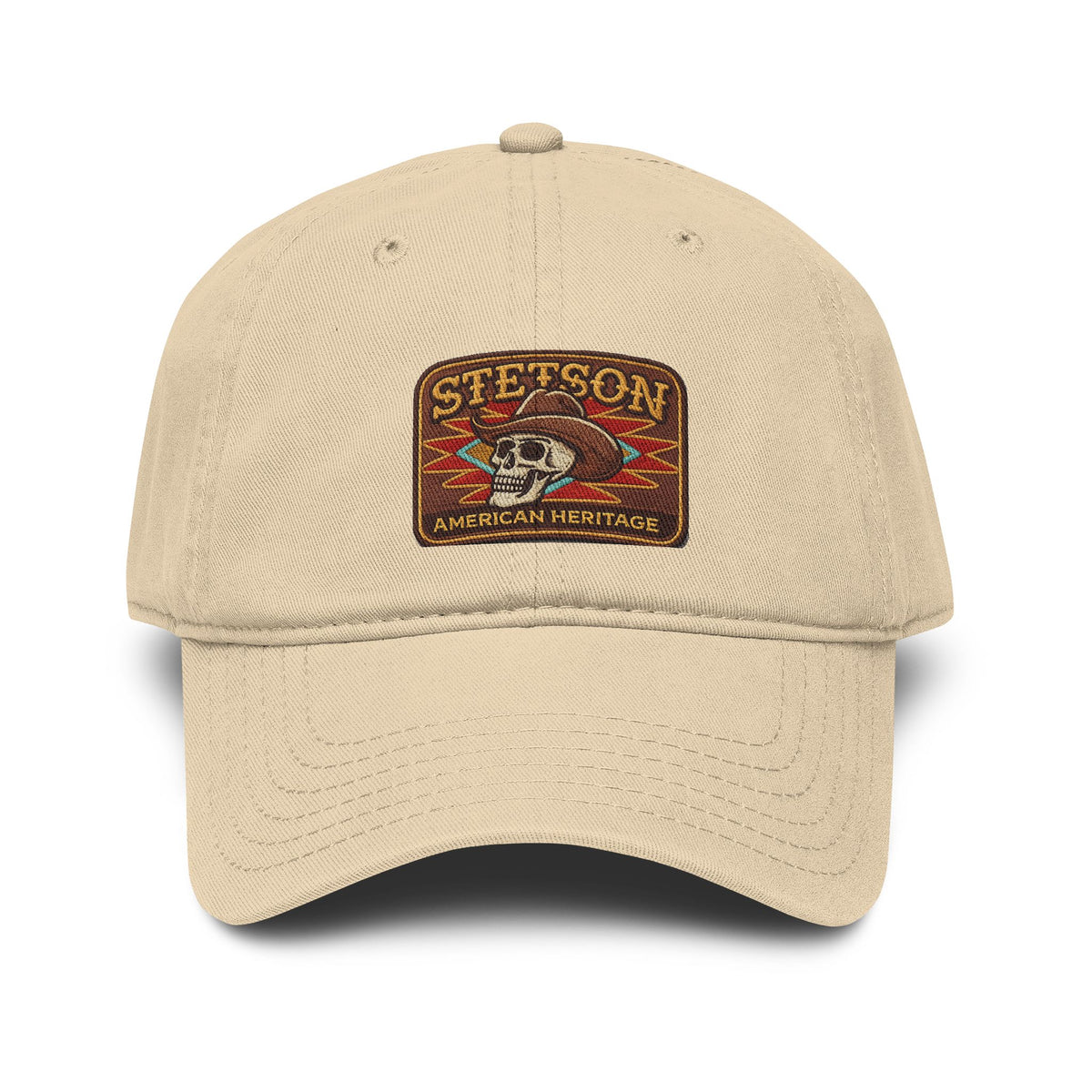 Stetson Skull Patch Baseball Cap — Vintage American Heritage Washed Hat Hats Printify One size Khaki