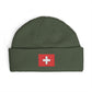 Swiss Cross Cuff Beanie — Embroidered Red Flag Patch Winter Hat Hats Printify One size Cypress