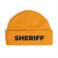 Cuff Beanie - 'SHRIFF' Embroidered Knit Hat (Festive Green-Gold Lettering) Hats Printify One size Gold