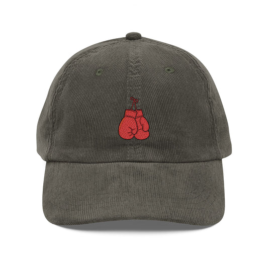 Vintage Corduroy Cherry Embroidered Cap – Retro Soft-Brown Baseball Hat Hats Printify Olive One size