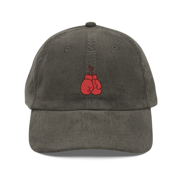 Vintage Corduroy Cherry Embroidered Cap – Retro Soft-Brown Baseball Hat Hats Printify Olive One size
