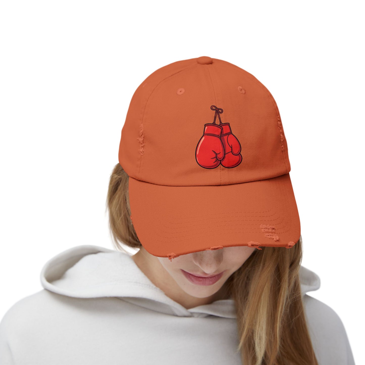 Boxing Gloves Distressed Cap - Red Gloves Dad Hat Hats Printify