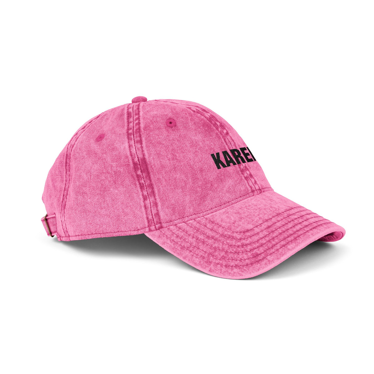 Embroidered 'KAREN' Vintage Baseball Cap - Distressed Red Dad Hat Hats Printify