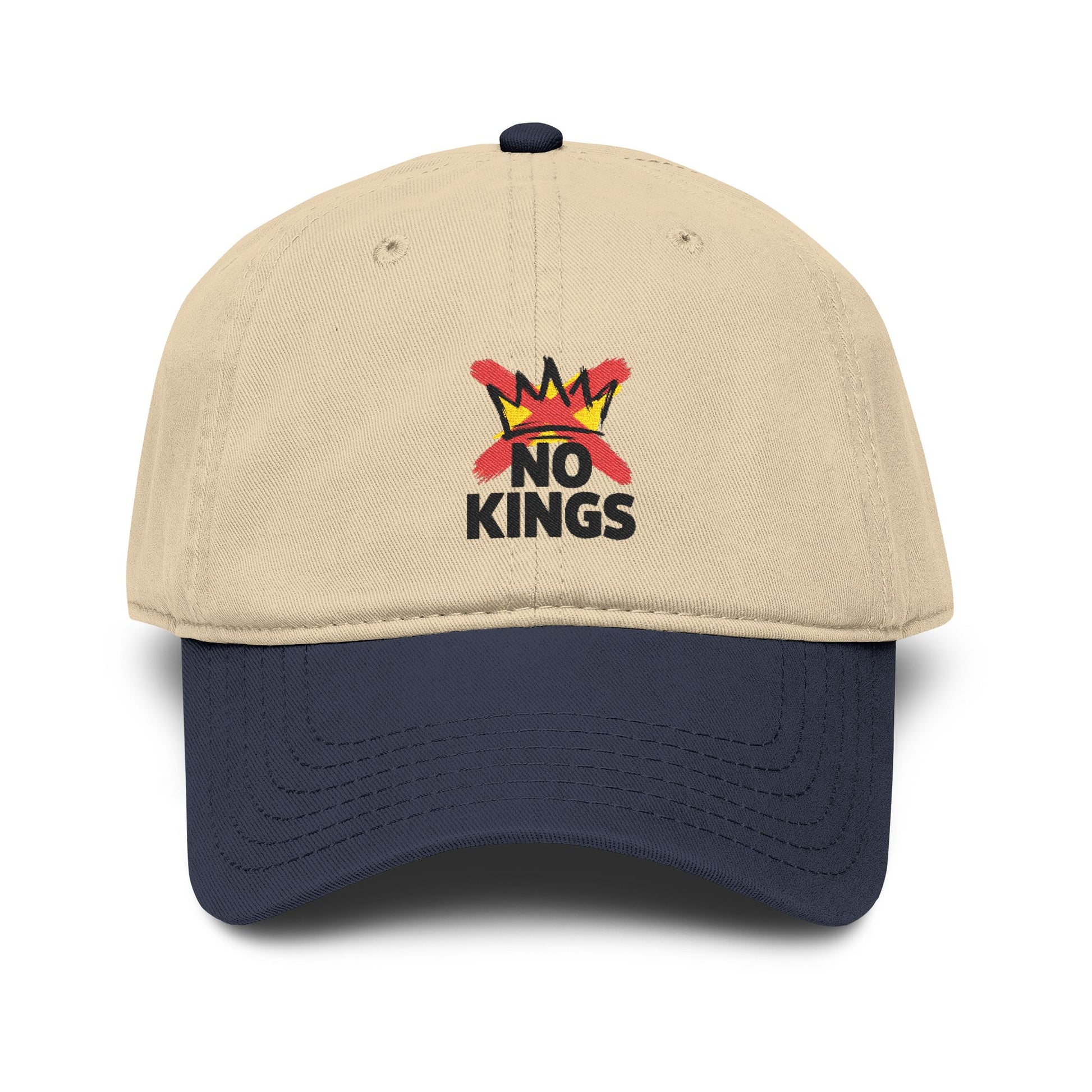 No Kings Washed Baseball Cap — Distressed Crown Embroidered Hat Hats Printify