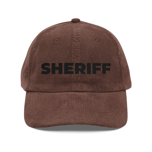 Corduroy Cap — Embroidered "SHRIFF" Vintage Baseball Hat Hats Printify Dark Brown One size