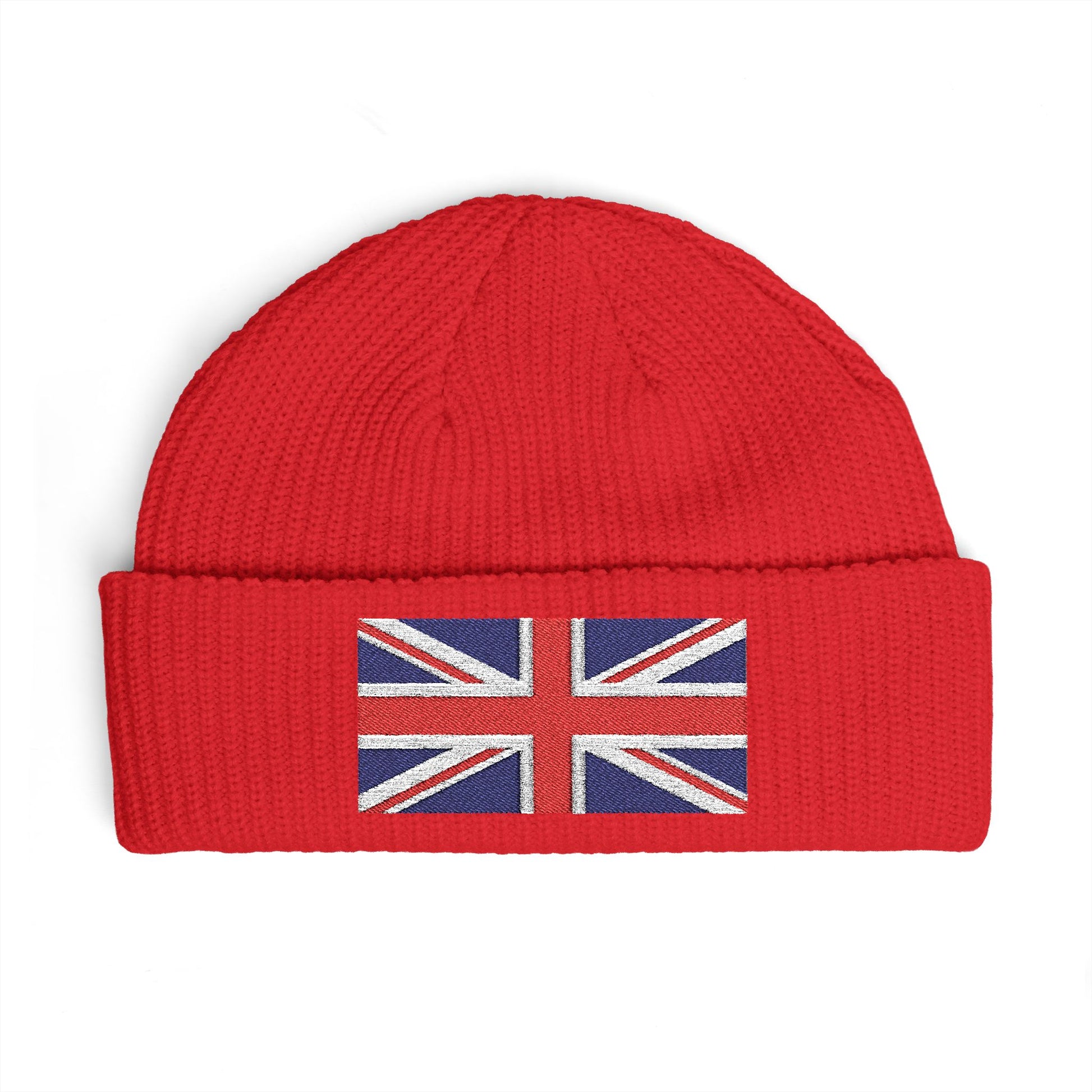 Cuff Beanie — Embroidered Union Jack Knit Hat Hats Printify One size Red