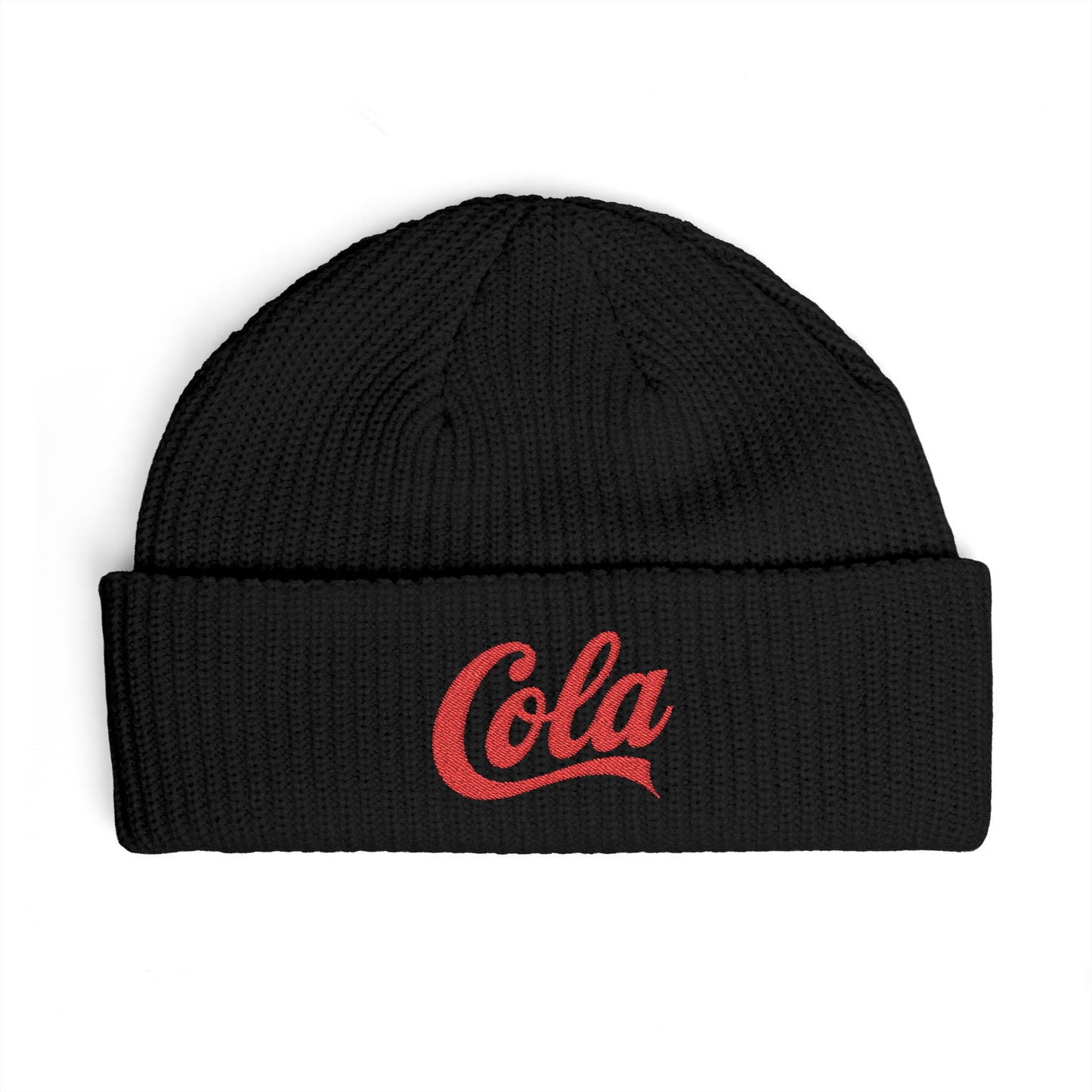 Cola Cuff Beanie — Retro Script Knit Hat Hats Printify One size Black