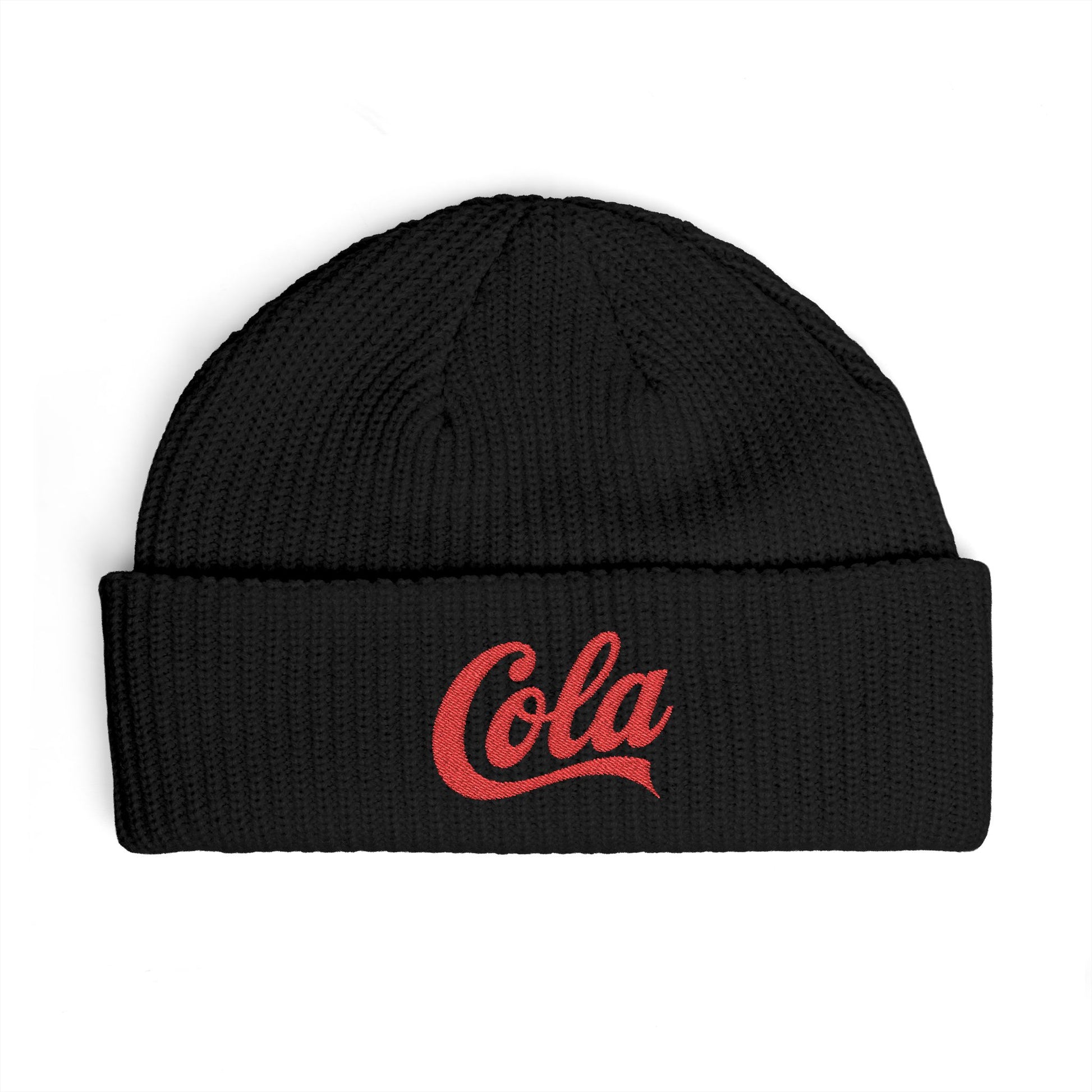 Cola Cuff Beanie — Retro Script Knit Hat Hats Printify One size Black