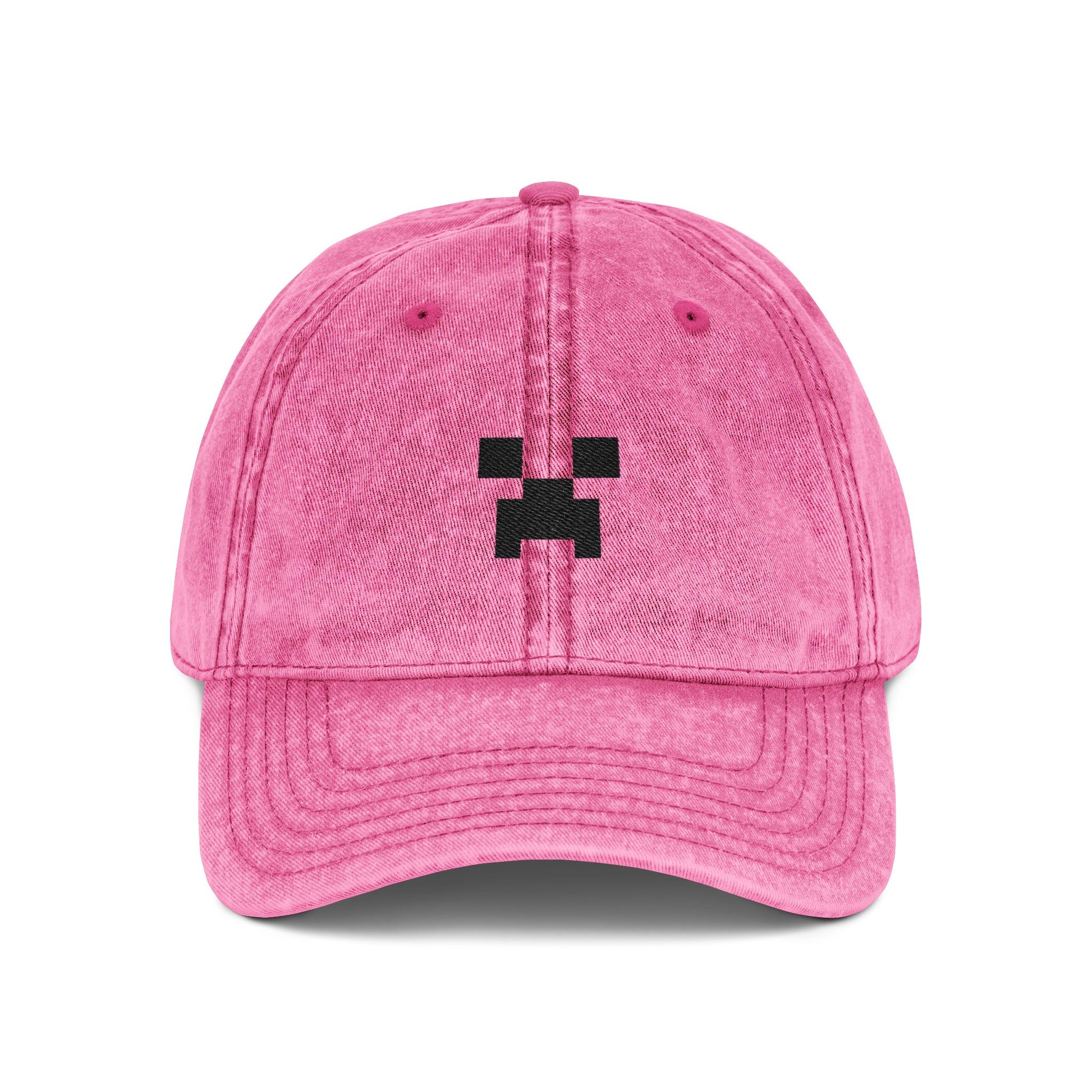 Pixel Creeper Face Vintage Cap | Embroidered Gaming Dad Hat Hats Printify One size Pink