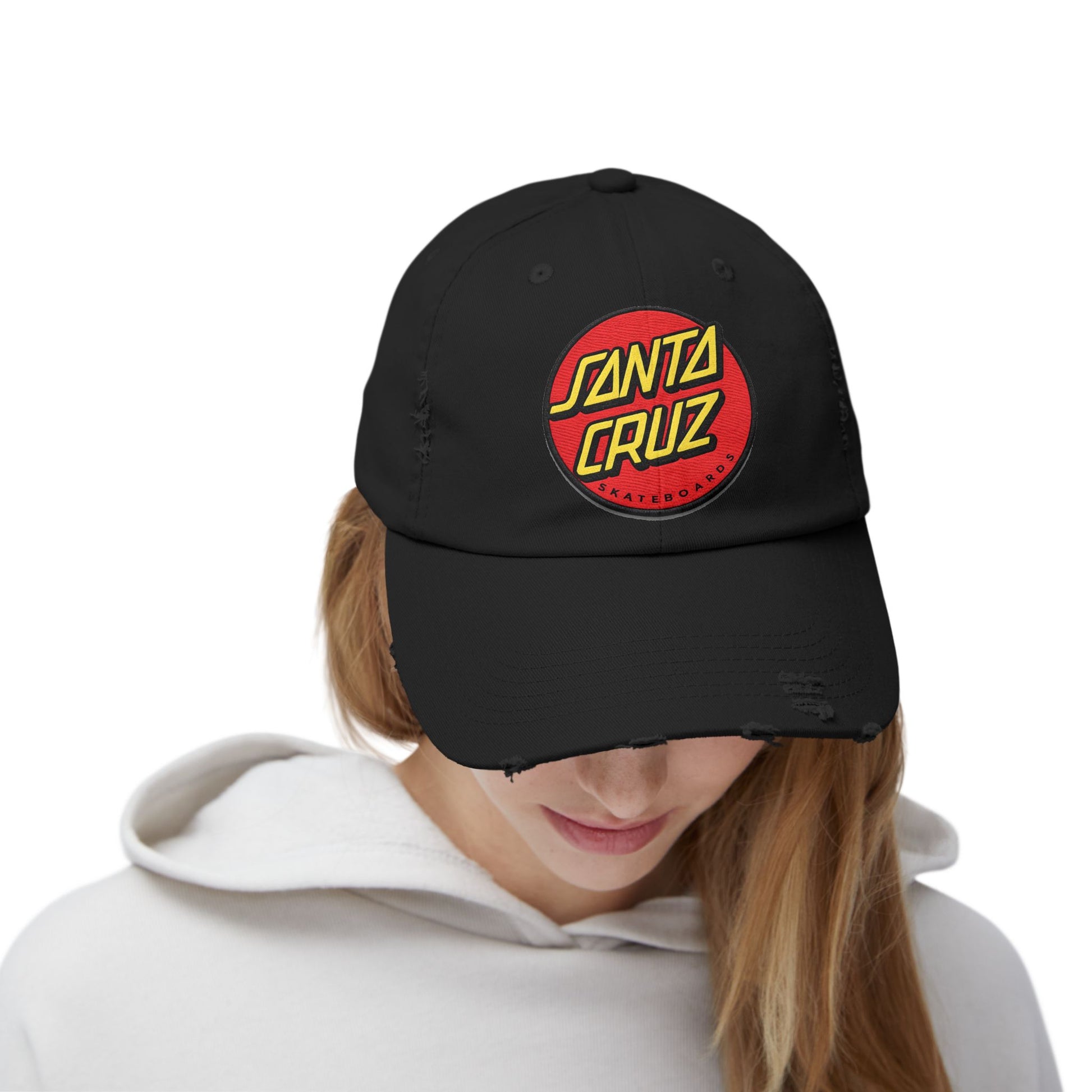 Santa Cruz Logo Distressed Cap – Vintage Skate Dad Hat Hats Printify