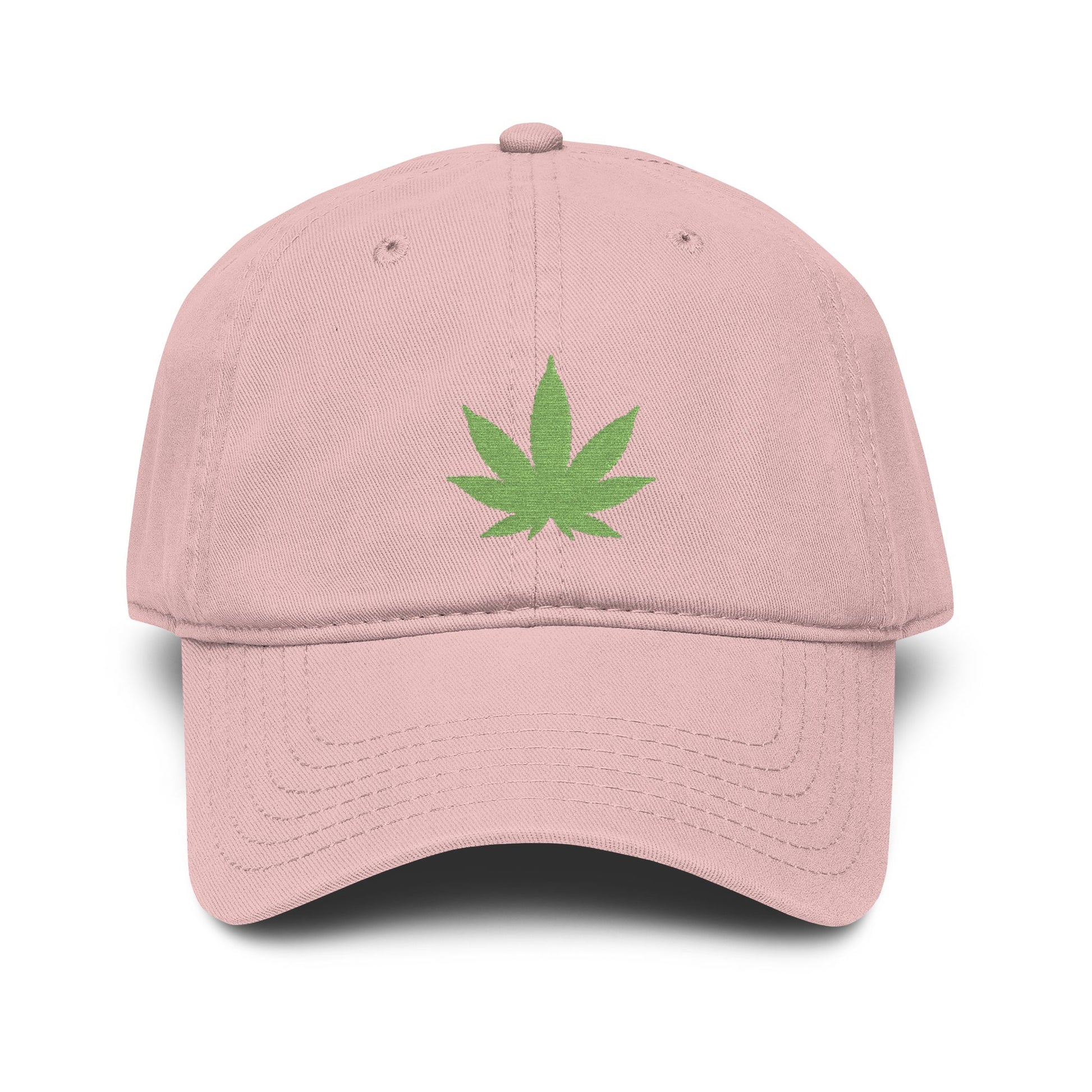 Washed Baseball Cap with Green Glitter Cannabis Leaf Embroidery Hats Printify One size Dusty Rose
