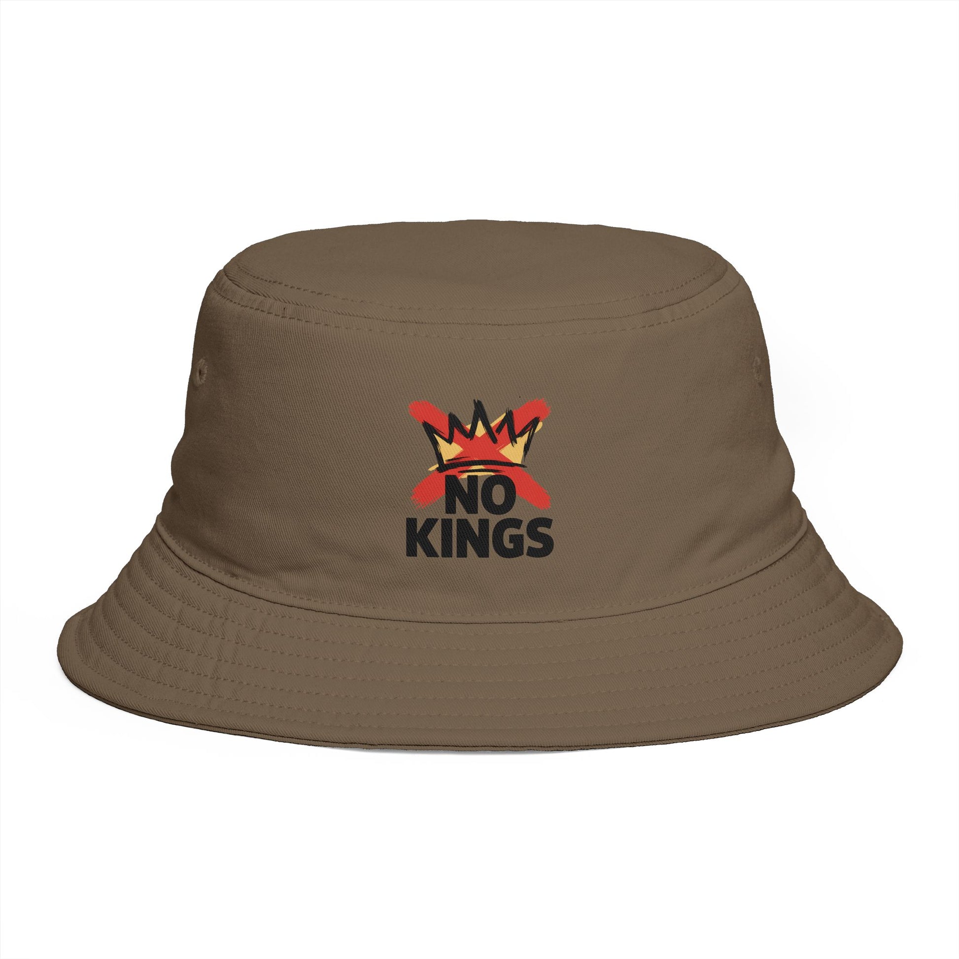 No Kings Bucket Hat — Rebellious Crown Graphic Cotton Bucket Hat Hats Printify