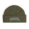 Coastal Cuff Beanie — Knit Winter Hat with 'COASTAL' Embroidered Seaglass Script Hats Printify One size Army