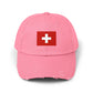 Swiss Flag Distressed Cap — Vintage Red Cross Baseball Hat Hats Printify True Pink One size