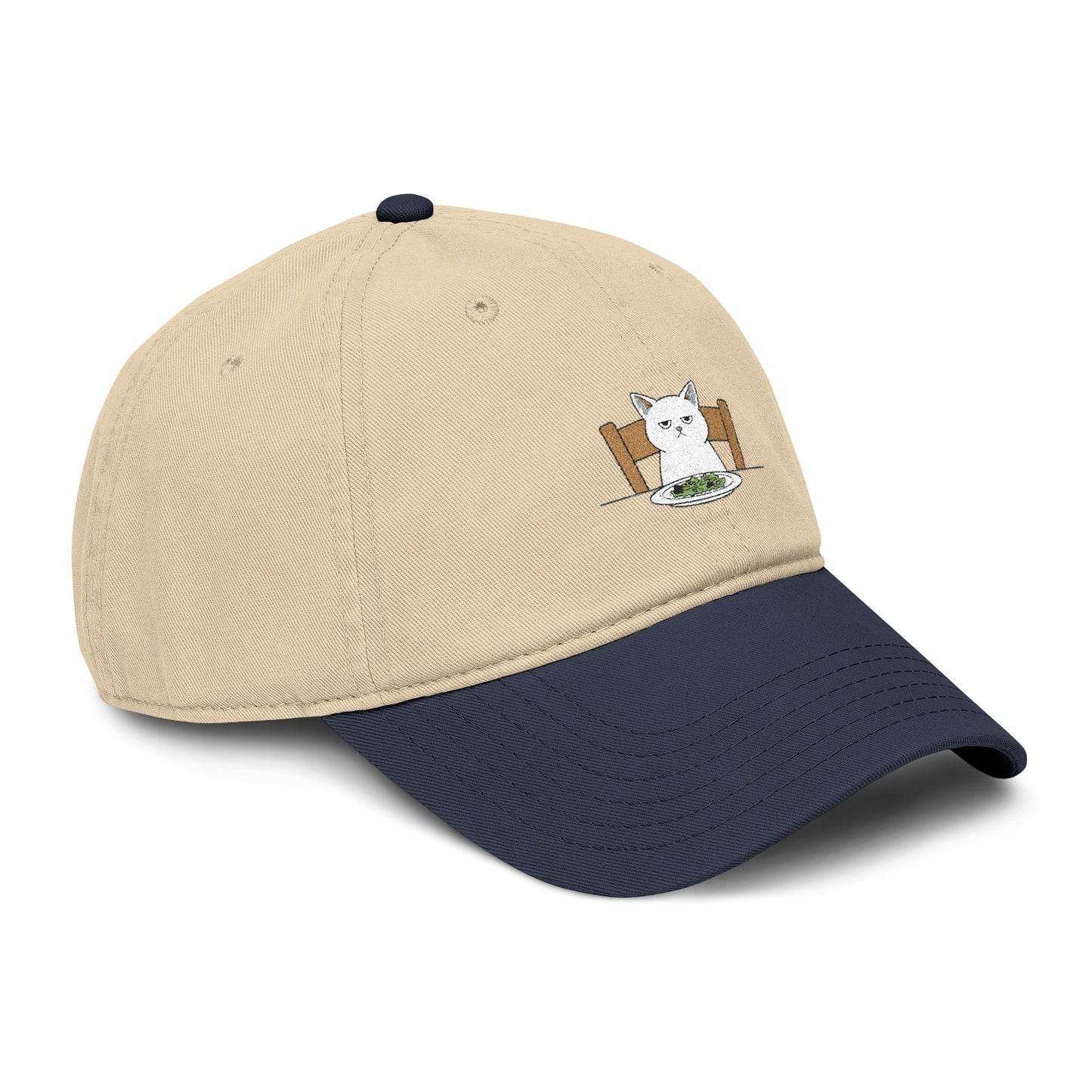 Washed Baseball Cap with Cute White Cat Embroidery