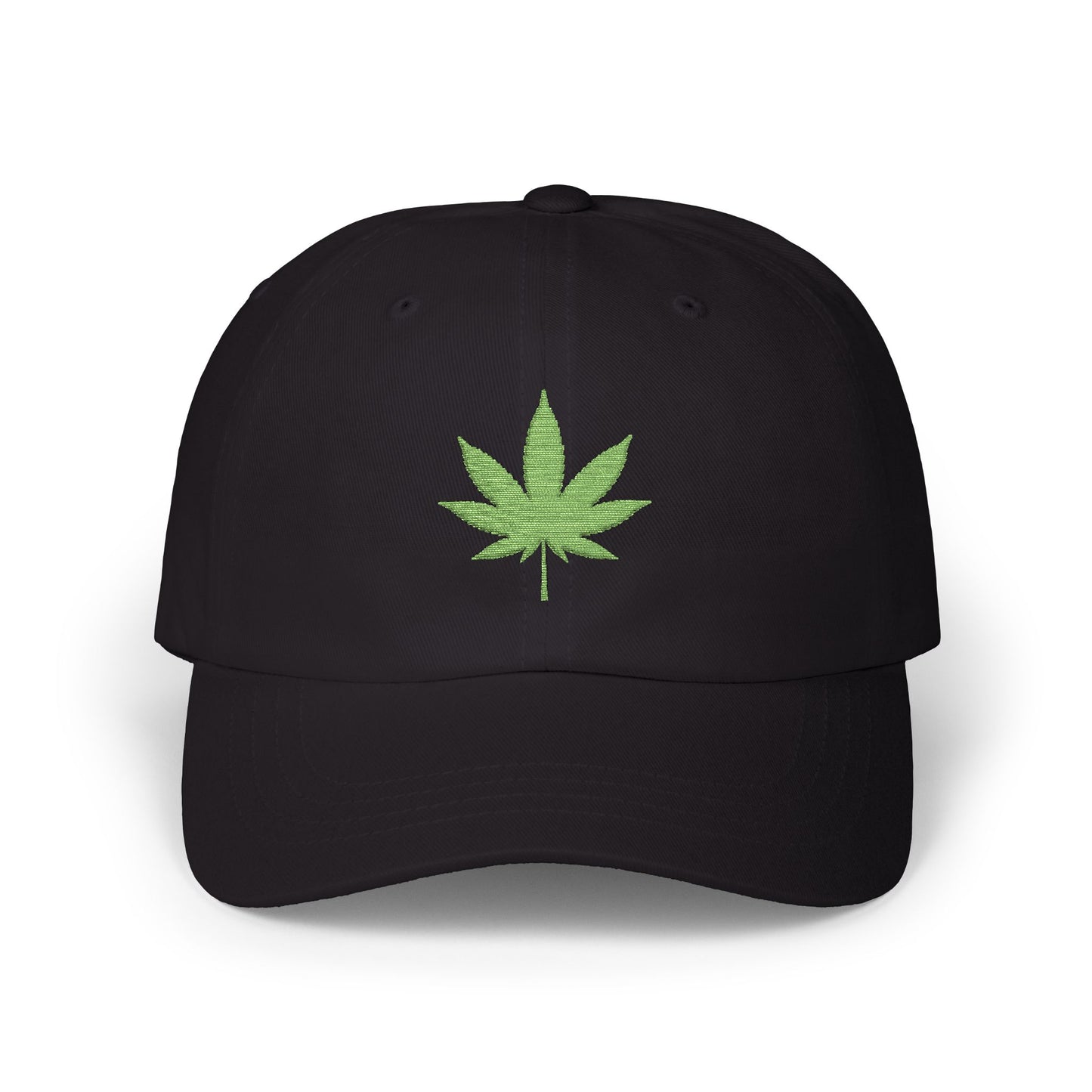 Classic Dad Cap – Embroidered Green Cannabis Leaf Baseball Hat Hats Printify Black One size
