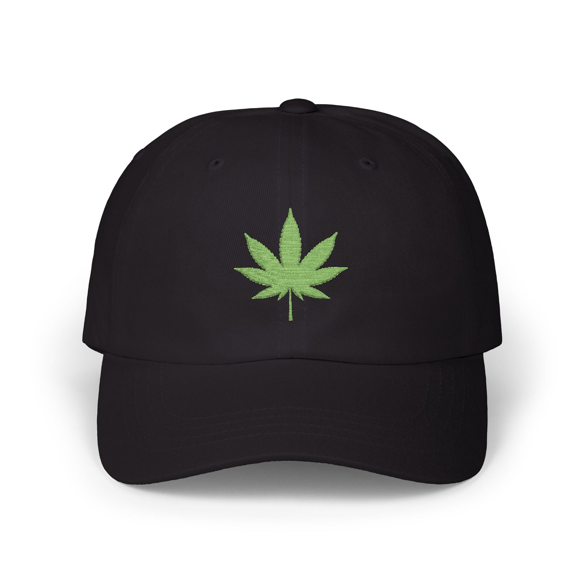 Classic Dad Cap – Embroidered Green Cannabis Leaf Baseball Hat Hats Printify Black One size