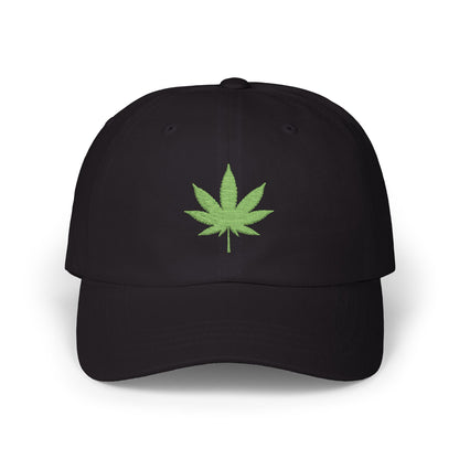 Classic Dad Cap – Embroidered Green Cannabis Leaf Baseball Hat Hats Printify Black One size
