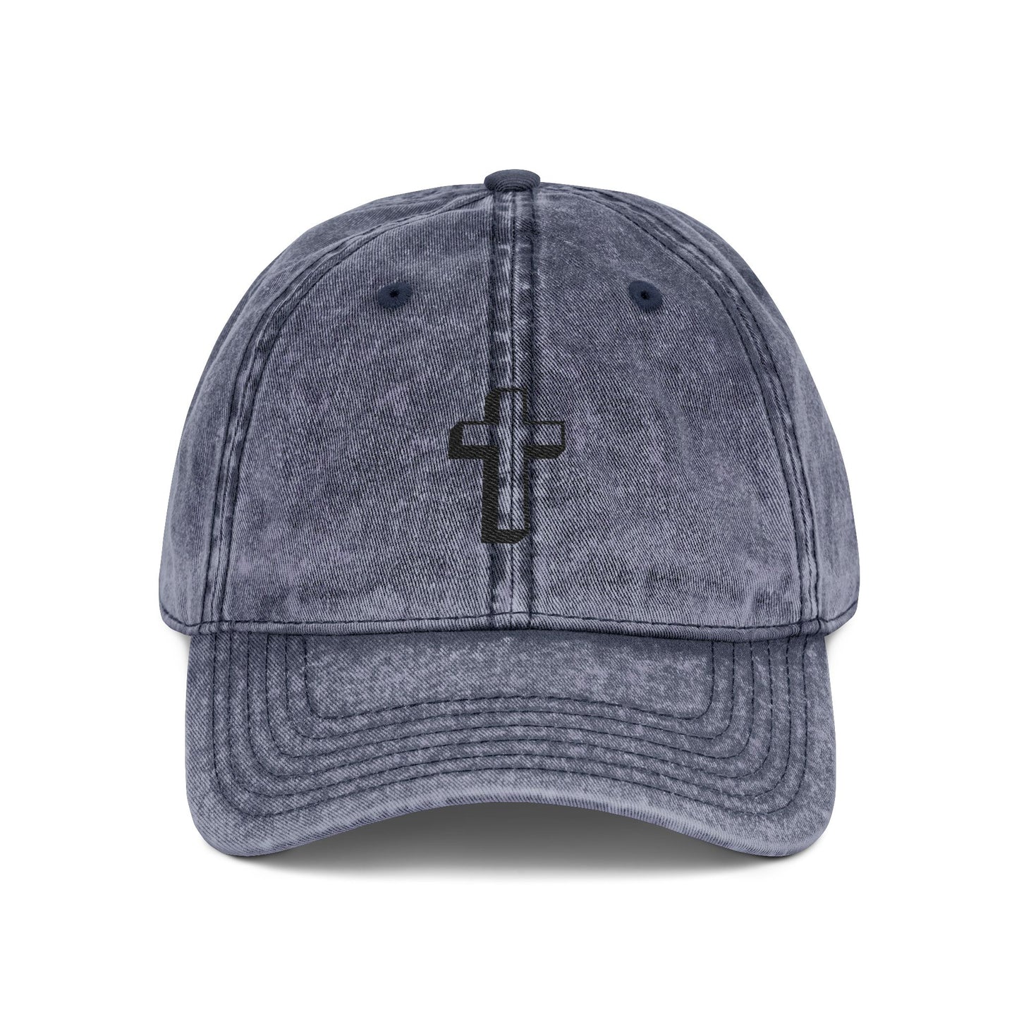 Vintage Embroidered Cross Cap — Distressed Red Dad Hat Hats Printify One size Navy